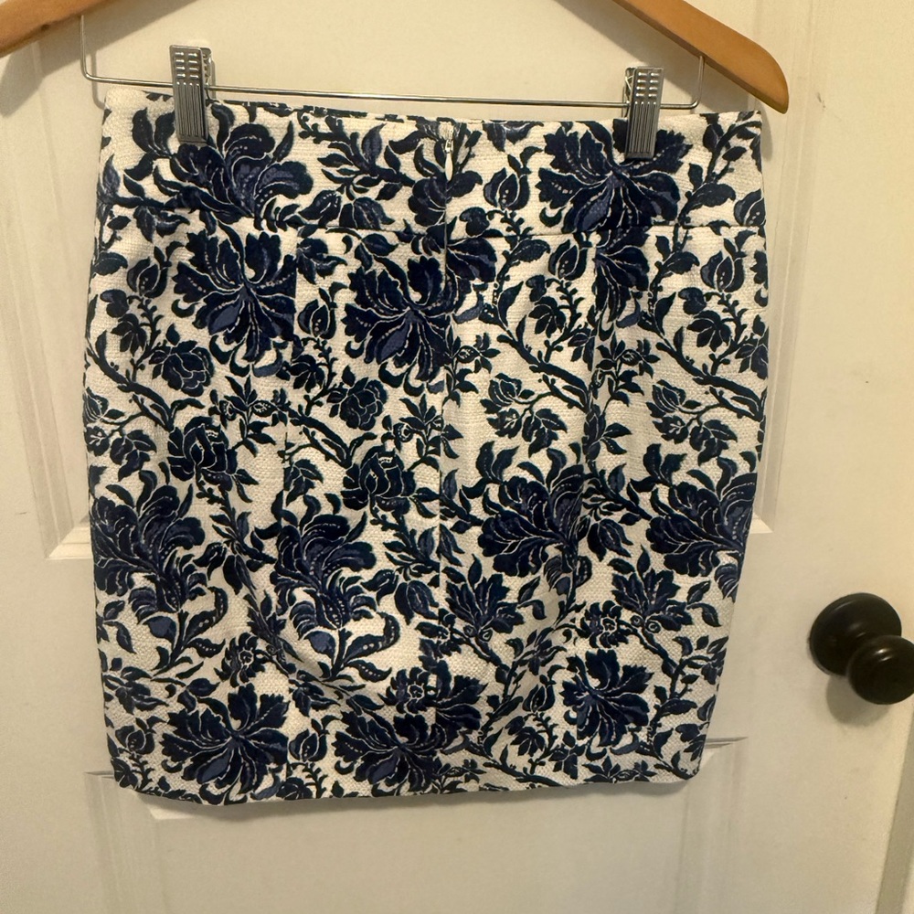 Ann Taylor Blue and White Embellished Mini Pencil Skirt